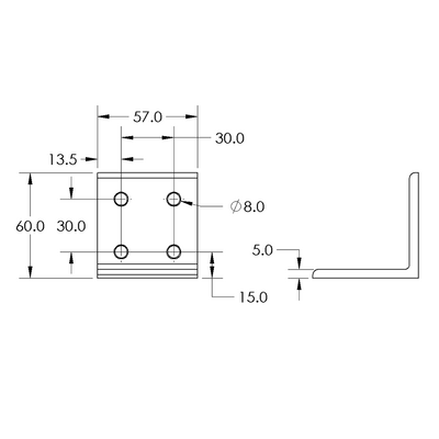 40-533-1SS MODULAR SOLUTIONS ANGLE BRACKET 60MM TALL X 60MM WIDE WITH STAINLESS STEEL HARDWARE